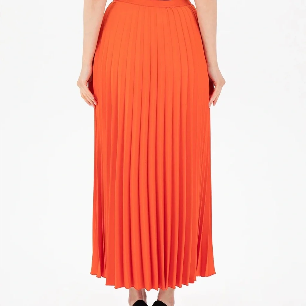 G-Line Women’s Orange Pleated Maxi Skirt with Elastic Waist Band - Picture 4 of 7